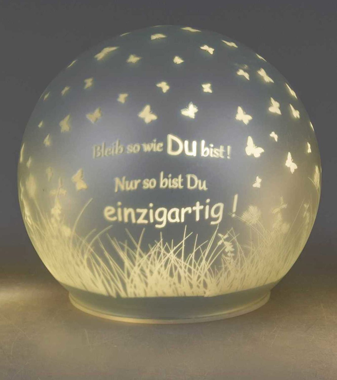 Tea 4 You. DekoLicht Kugel LED weiß 10 cm Bleib so wie du bist